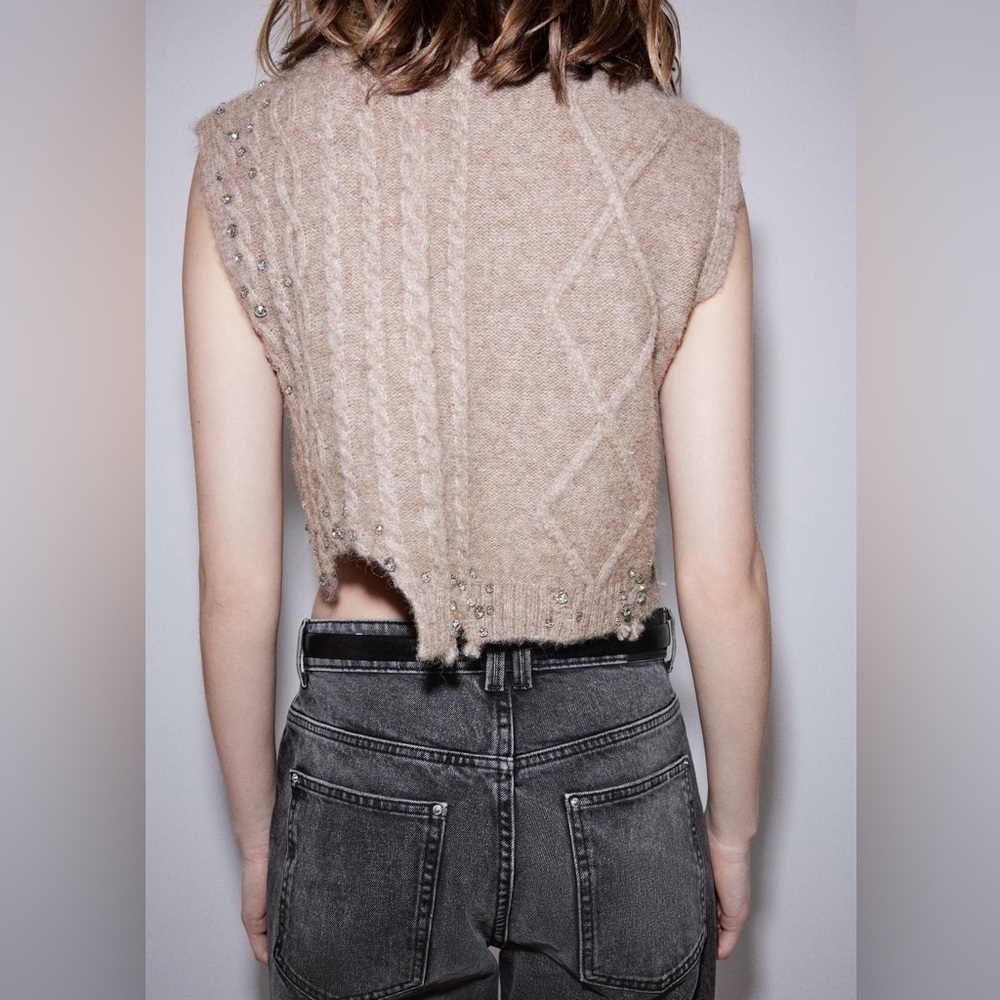 Zara embellished crop knit vest size S NWT - Picture 3 of 8